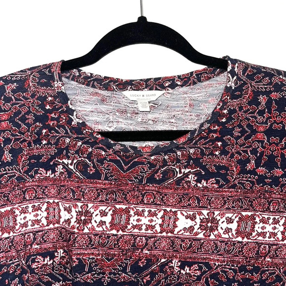 Lucky Brand Black & Red Boho Floral Print Knot Front Top Xsmall Women’s - Picture 2 of 10